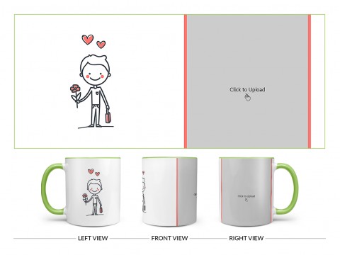 Boy Holding Roses Design On Dual Tone Light Green Mug
