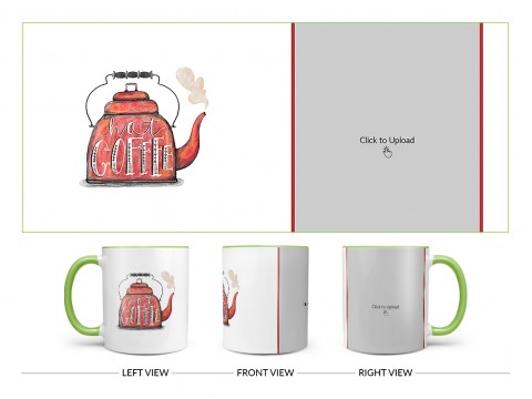 Coffee Jar With Hot Coffees Text For Coffee Lovers Design On Dual Tone Light Green Mug