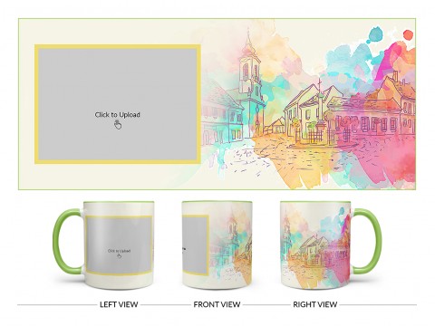 Artistic City Painting Background Design On Dual Tone Light Green Mug