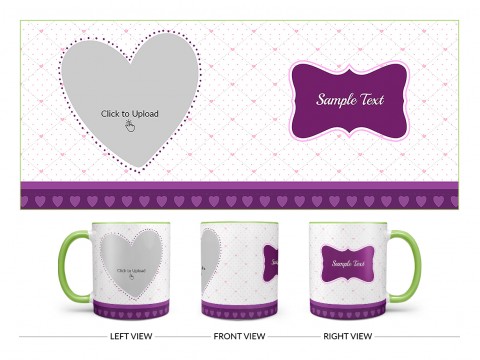 Love Symbol Pic Upload With Dotted border Design On Dual Tone Light Green Mug