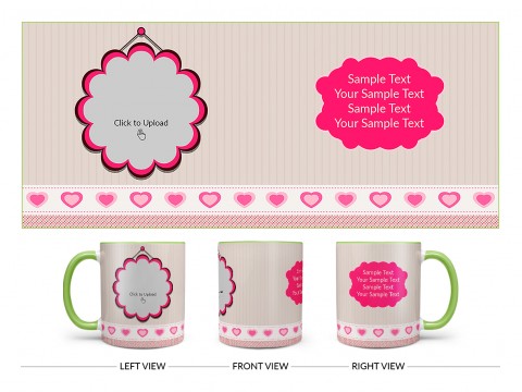 Vintage Background With Flower Shape Pic Upload Design On Dual Tone Light Green Mug