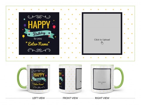 Boy Friend Birthday Yellow Dots Background Design On Dual Tone Light Green Mug