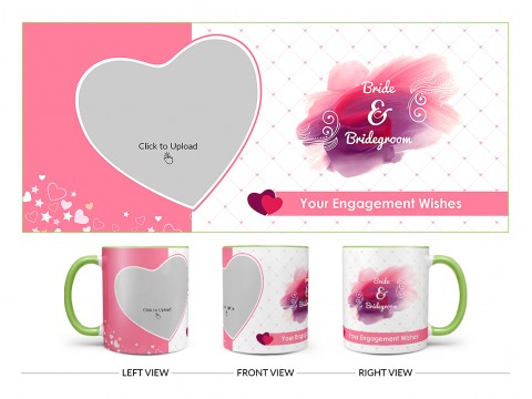 Bride & Bridegroom With Love Shape Pic Upload Design On Dual Tone Light Green Mug