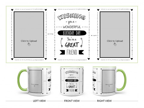 Wishing You A Wonderful Birthday Quote Design On Dual Tone Light Green Mug
