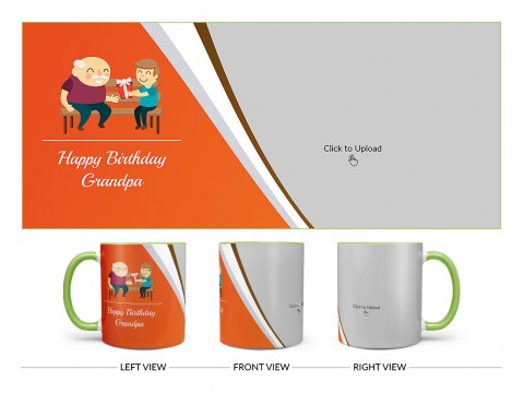Happy Birthday Grandpa Design On Dual Tone Light Green Mug