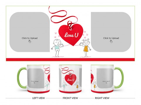 Love You Tag Design On Dual Tone Light Green Mug