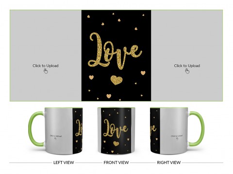 Gold Textured Love Design On Dual Tone Light Green Mug