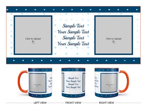 Dark Blue Love Symbols borders With Love Symbol Background Design On Dual Tone Orange Mug