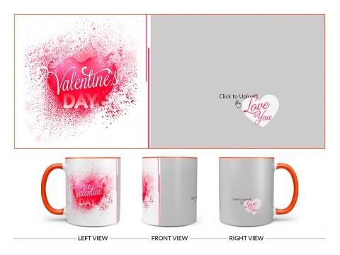 Happy Valentine's Day Design On Dual Tone Orange Mug