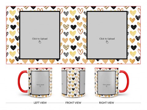 Love Symbols Pattern Background With Couple Of Pic Upload Upload Design On Dual Tone Red Mug