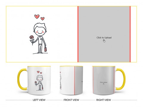 Boy Holding Roses Design On Dual Tone Yellow Mug