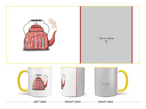 Coffee Jar With Hot Coffees Text For Coffee Lovers Design On Dual Tone Yellow Mug