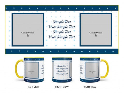 Dark Blue Love Symbols borders With Love Symbol Background Design On Dual Tone Yellow Mug