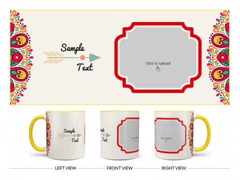 Colourful Floral Art With Arrow Design On Dual Tone Yellow Mug