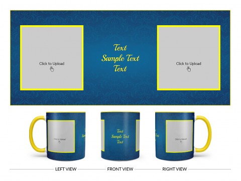Dark Blue Flower Pattern Background With Yellow border Design On Dual Tone Yellow Mug