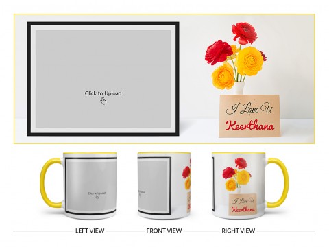 I Love You With Beautiful Roses Design On Dual Tone Yellow Mug