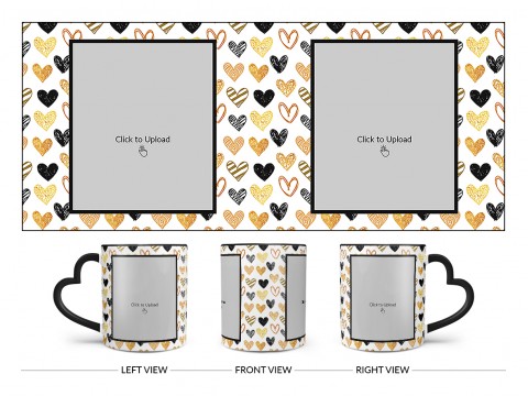 Love Symbols Pattern Background With Couple Of Pic Upload Upload Design On Love Handle Dual Tone Black Mug
