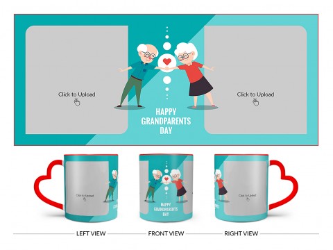 Grandparents Day With 2 Pic Upload Design On Love Handle Dual Tone Red Mug