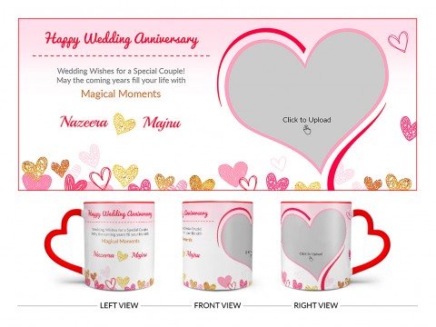 Happy Wedding Anniversary Design On Love Handle Dual Tone Red Mug