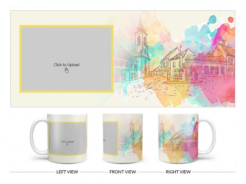 Artistic City Painting Background Design On Plain white Mug
