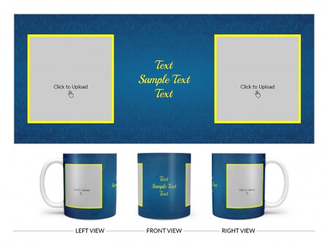 Dark Blue Flower Pattern Background With Yellow border Design On Plain white Mug