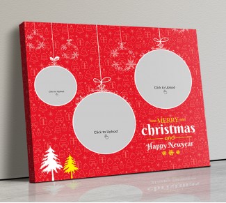 X-Mas and New Year Red Color Landscape Canvas Frame - 20x17 Size
